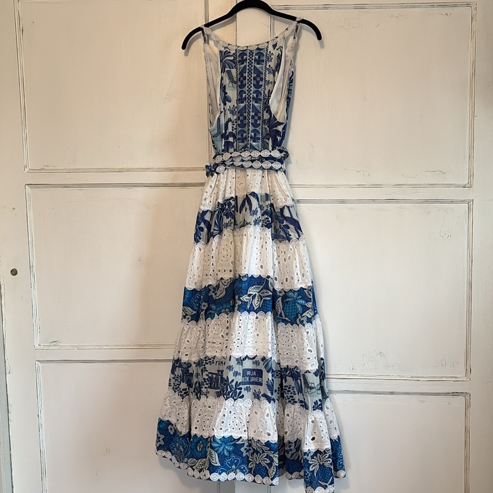 NWT Farm Rio Mixed Whites and Blue Prints Maxi Dress Floral White Eyelet Lace - Picture 7 of 8